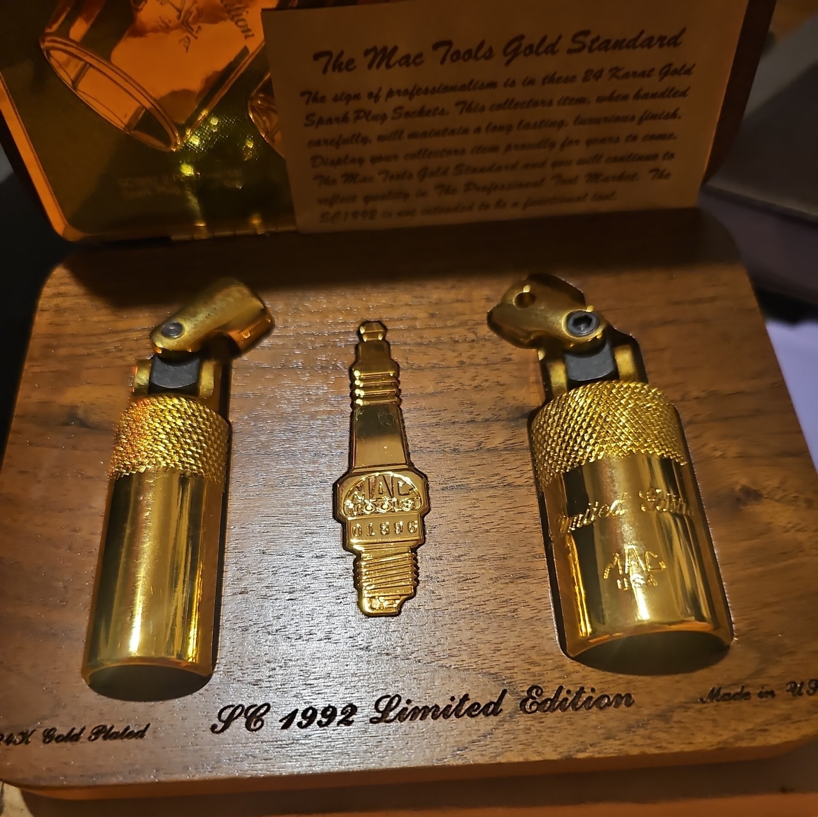 Mac Tools 2 Piece Universal Spark Plug Socket Set 24k Gold Plated LE 1992