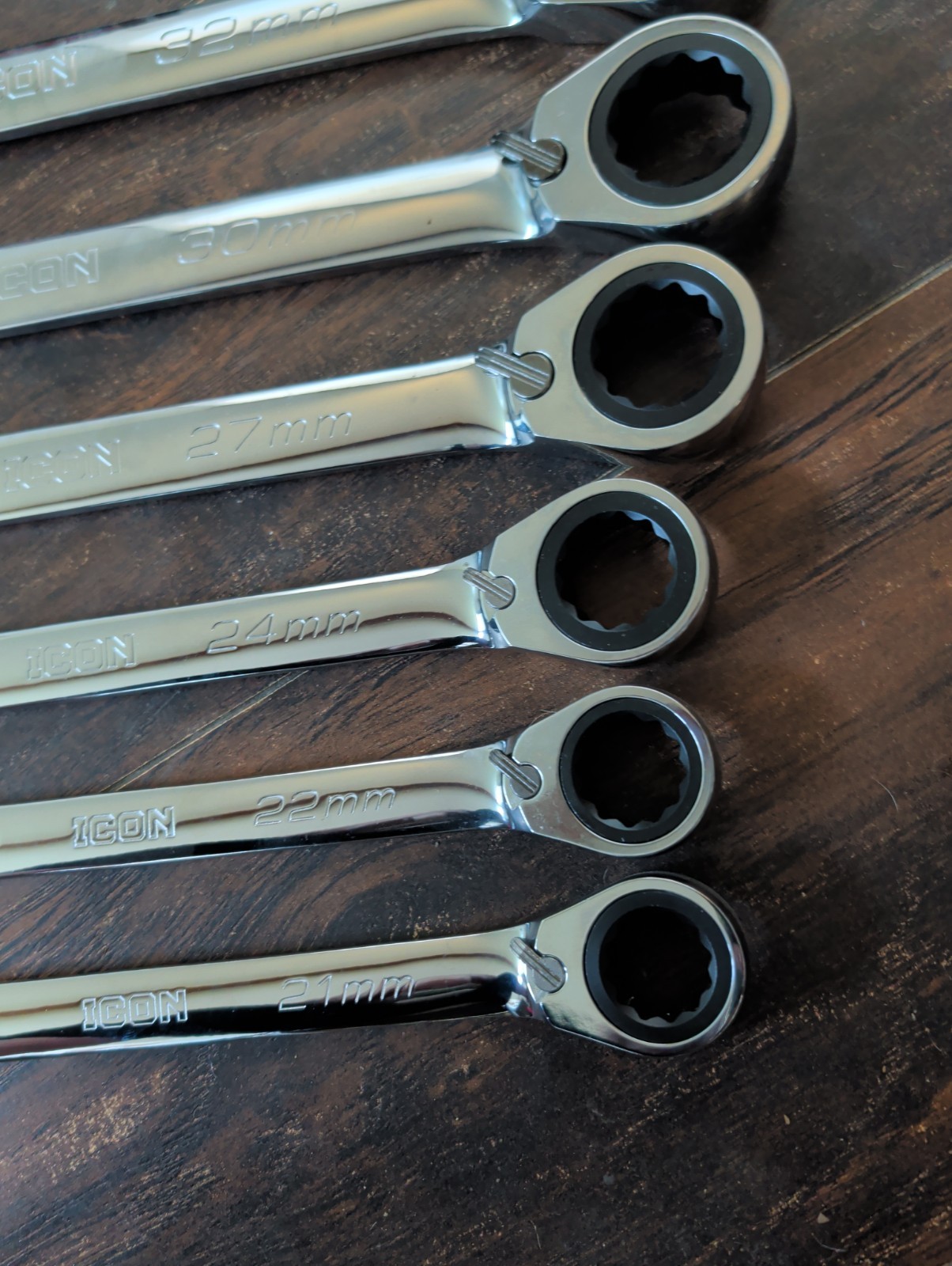 ICON 6 Pc Set METRIC REVERSIBLE RATCHETING COMBINATION WRENCHES 32mm-21mm