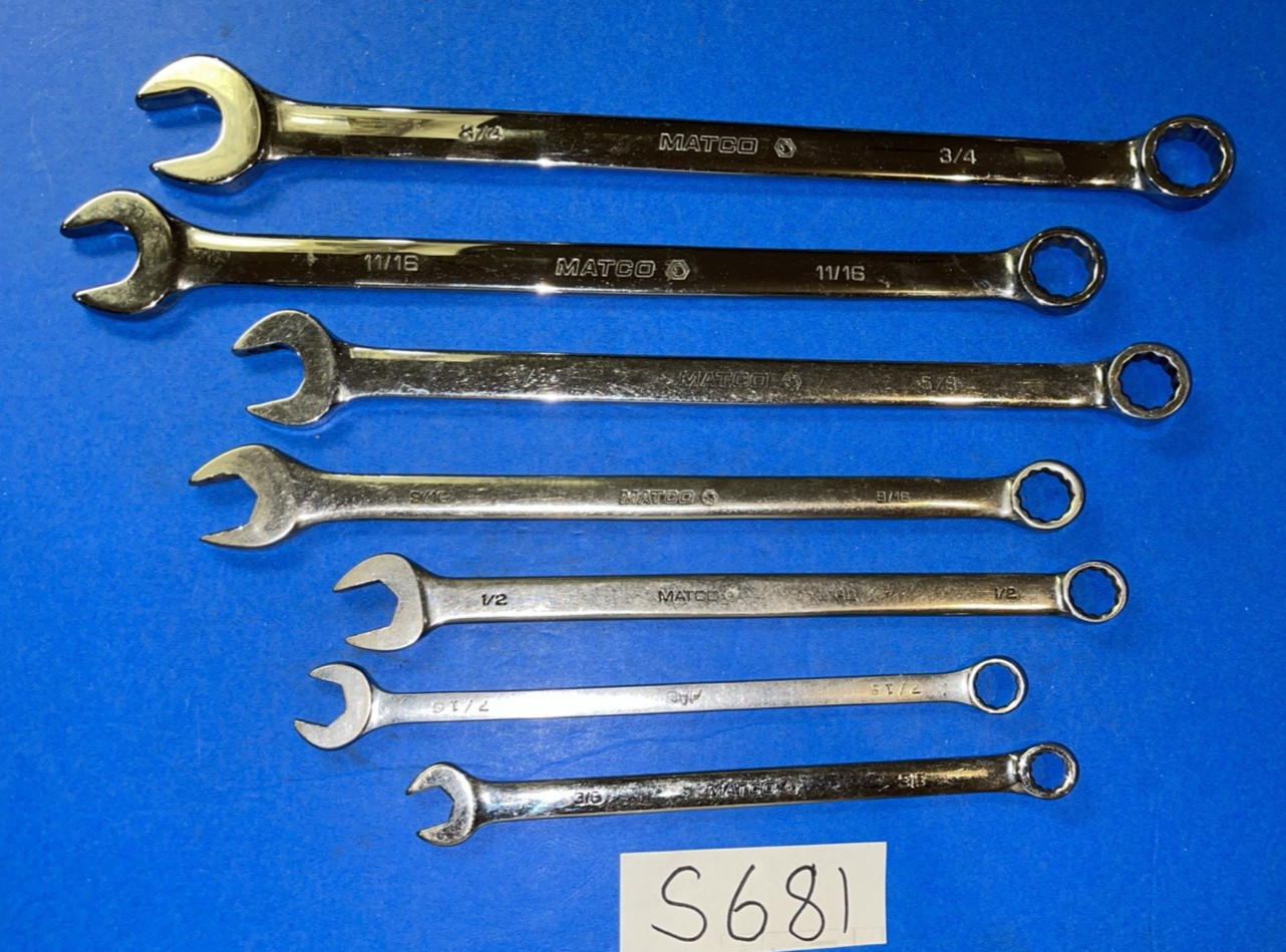 MATCO TOOLS 7 PIECE SAE COMBINATION EXTRA LONG 12 POINT WRENCH SET 3/8 TO 3/4