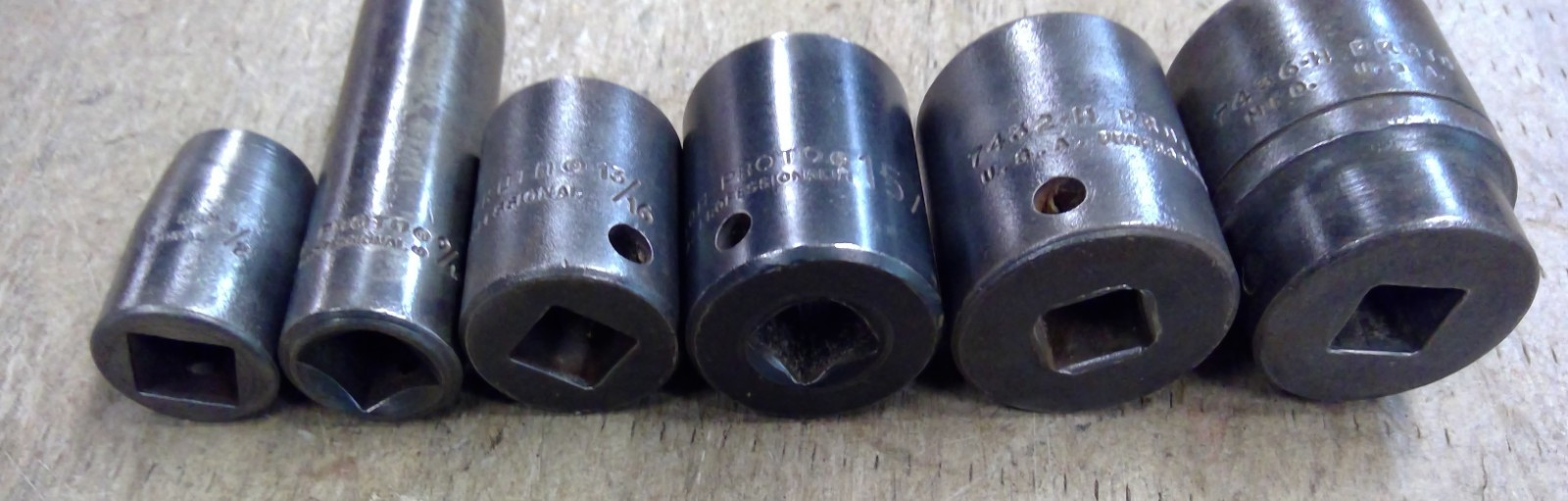 Lot OF 6 Proto 1/2 «Drive 6/12 Point Impact Sockets Shallow/Deep Good condition