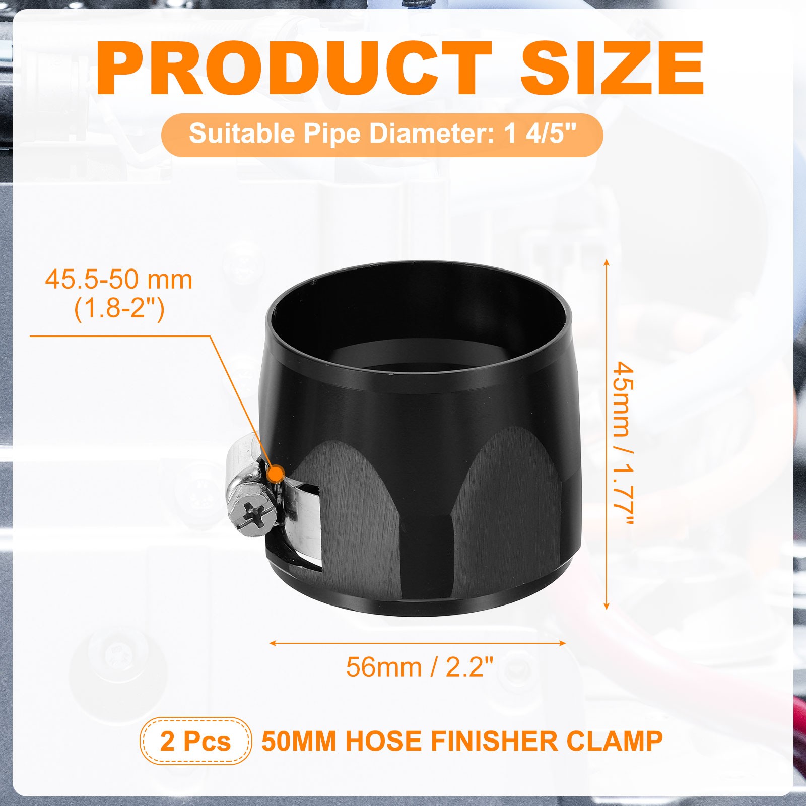 2pcs 50mm Hose Finisher Clamp Aluminium Alloy Fuel Line Hose Clips, Black