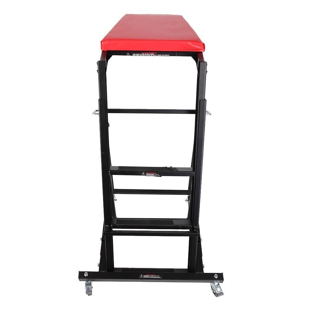 400Lbs Foldable Topside Creeper Adjustable Height Movable Ladder +4 Wheels