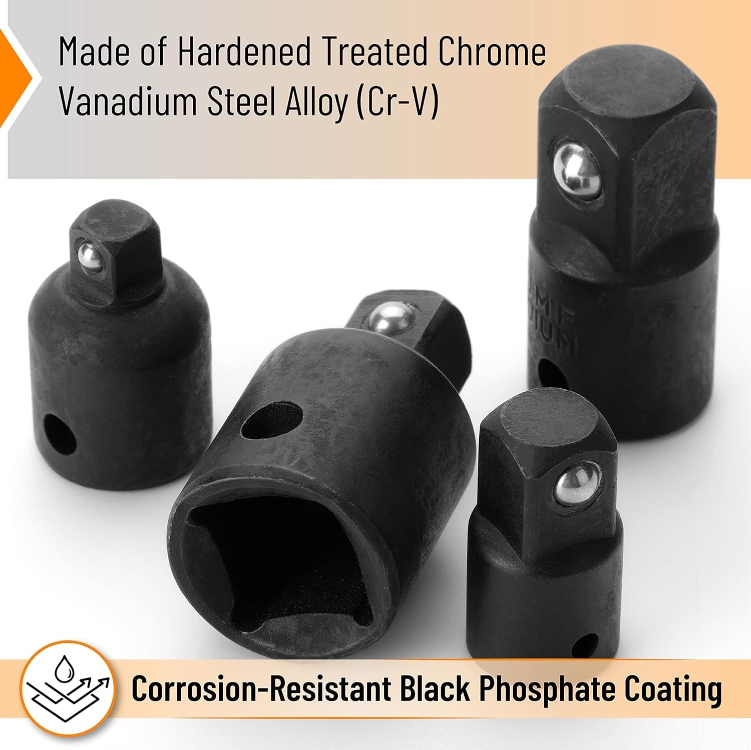 Bates 4-Piece Impact Socket Adapter Set – Heavy-Duty with Black Oxide Finish