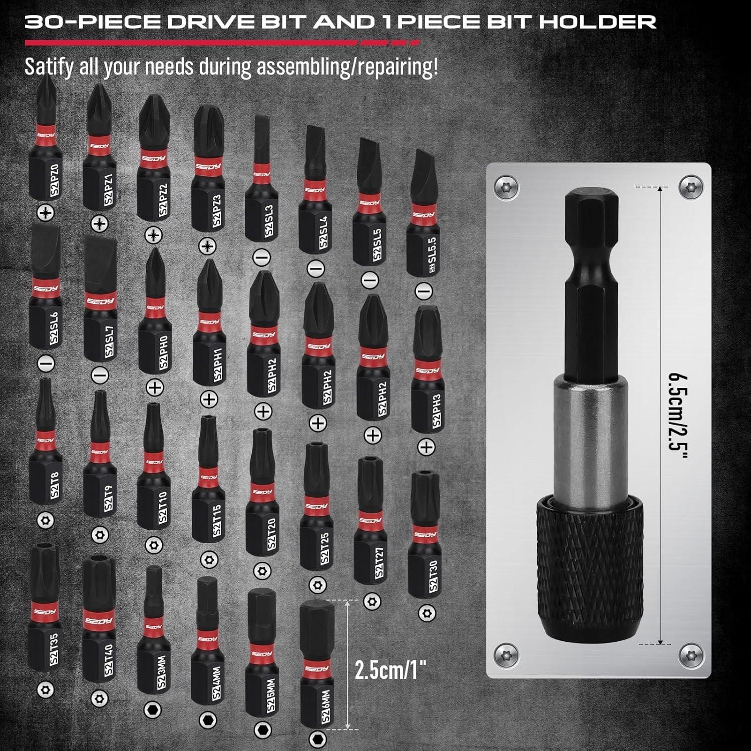 64-Piece 1/4″ Drive Impact Socket Wrench Driver-Bits Set, Cr-V Metric&SAE Dee…