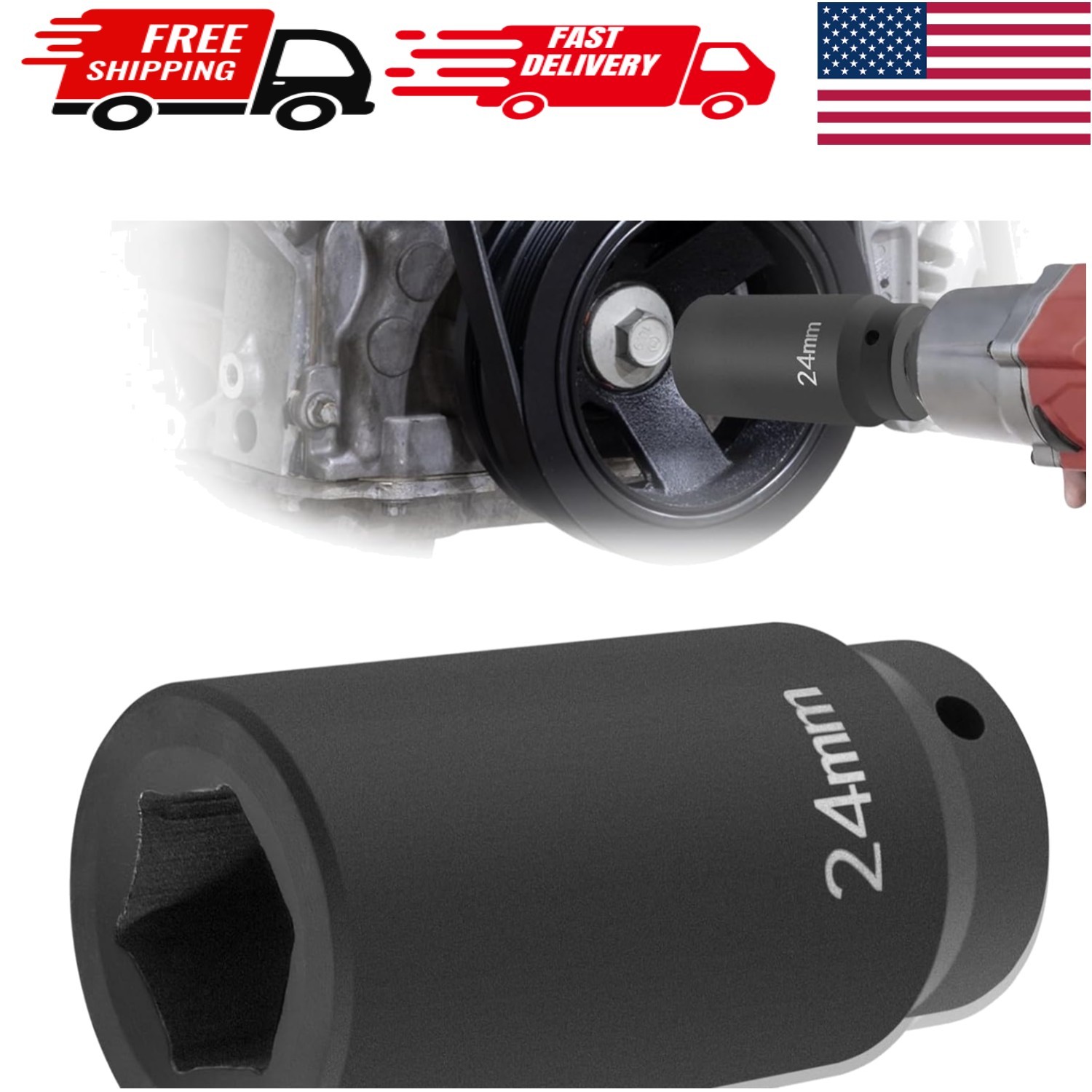 77070 24mm Crank Bolt Socket – Impact Tool for GM LS Engines, Heat-Treated Steel