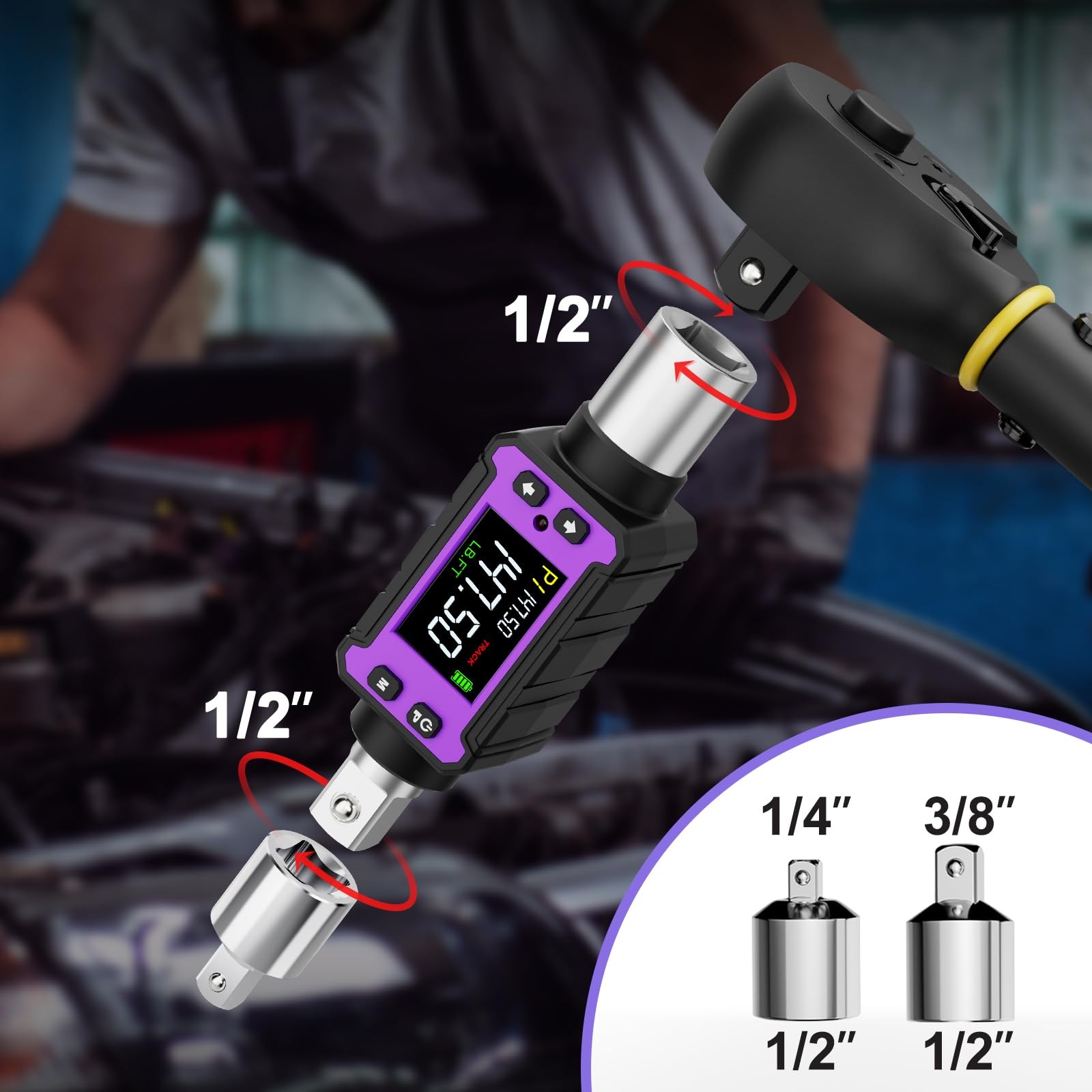 1/2″ Digital Torque Adapter, 2.9-147.6 Ft.lb/4-200 Nm, Black