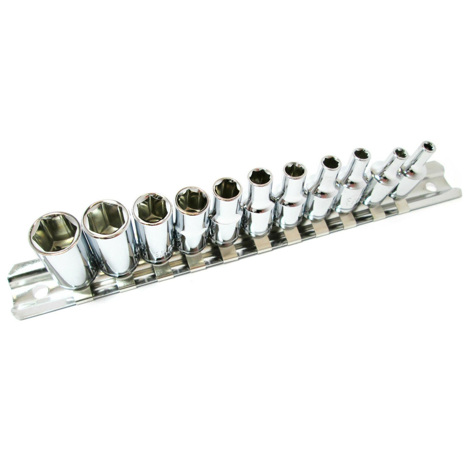 11pc 1/4″ Drive Female Socket Set CR-V Ba0-Ba10 with Rail For Cars & Bikes
