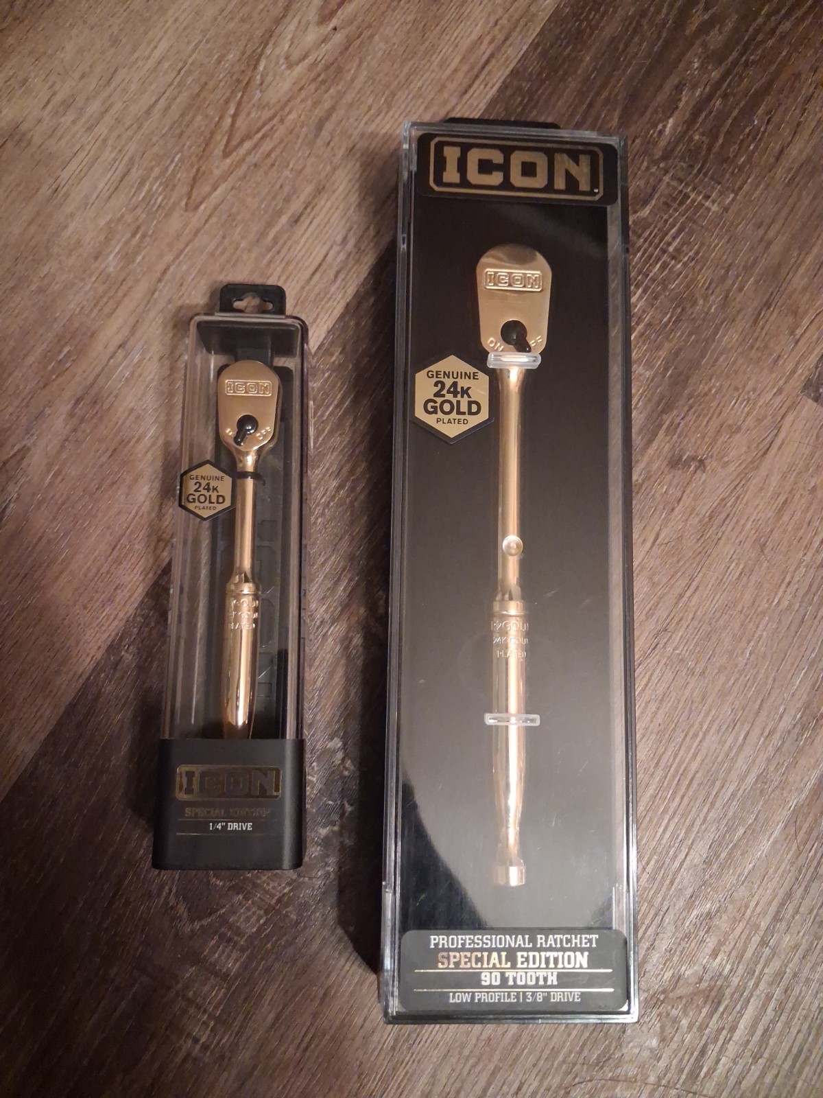 NEW ICON 3/8″ & 1/4″ Drive Pro Ratchet 24K Gold Plated 90 Tooth Special Edition
