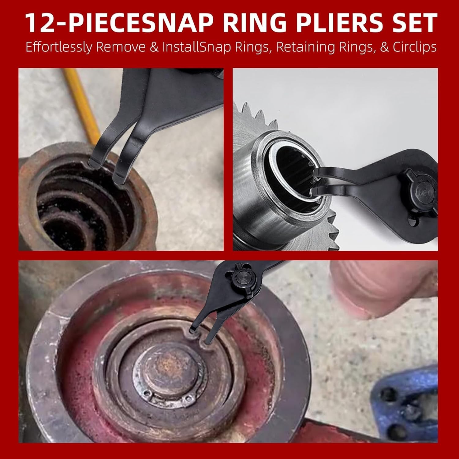 Snap Ring Pliers Set, 12 Pcs Heavy Duty Kit