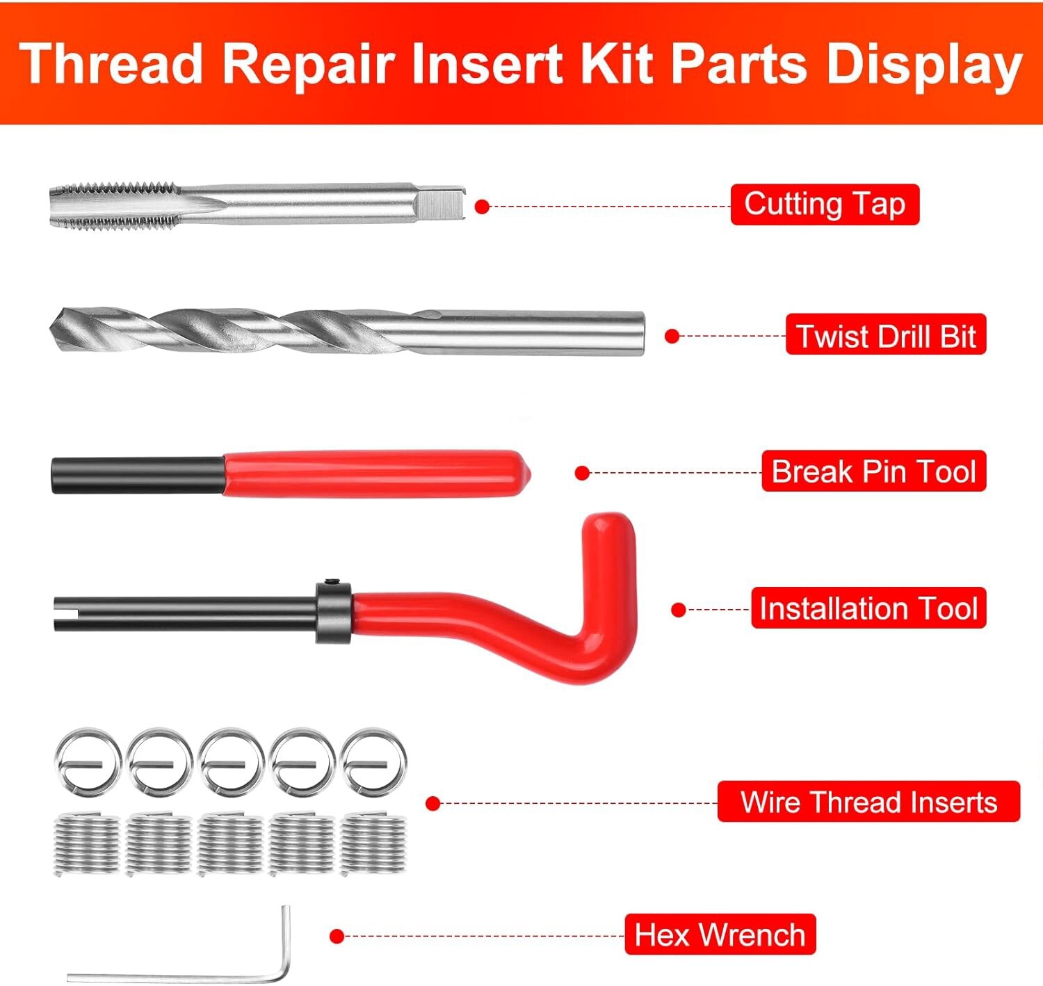 M10 x 1.0 Thread Repair Tool Stainless Helicoil Wire Insert Kit 15PC