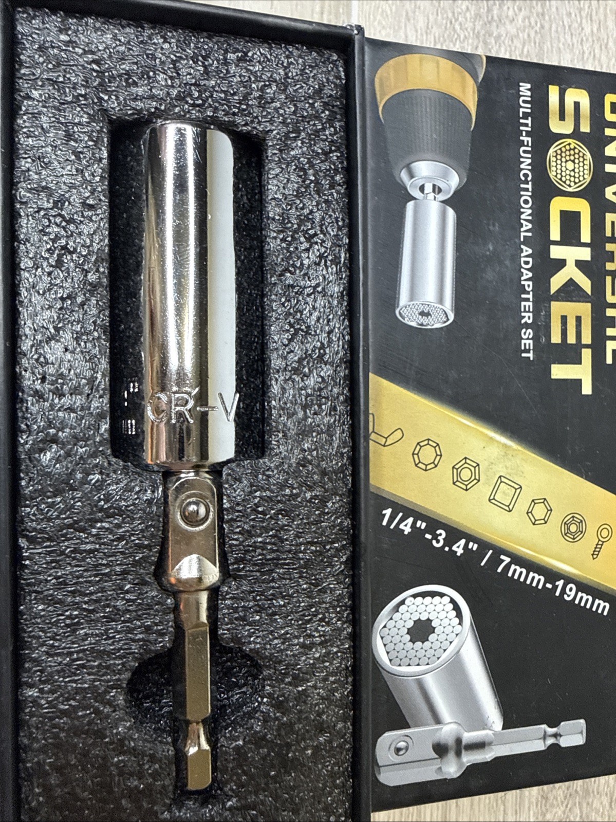 Universal Socket 7–19mm Self Adjusting Grip Tool w/ Power Drill Adapter Set NEW