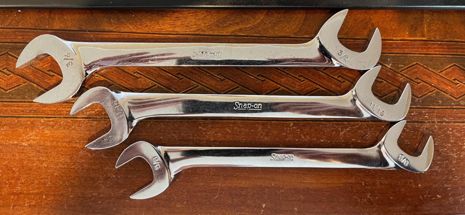 Vintage Snap-on 7pc SAE Angle Open End Wrench Set VS807 Underline USA Nice