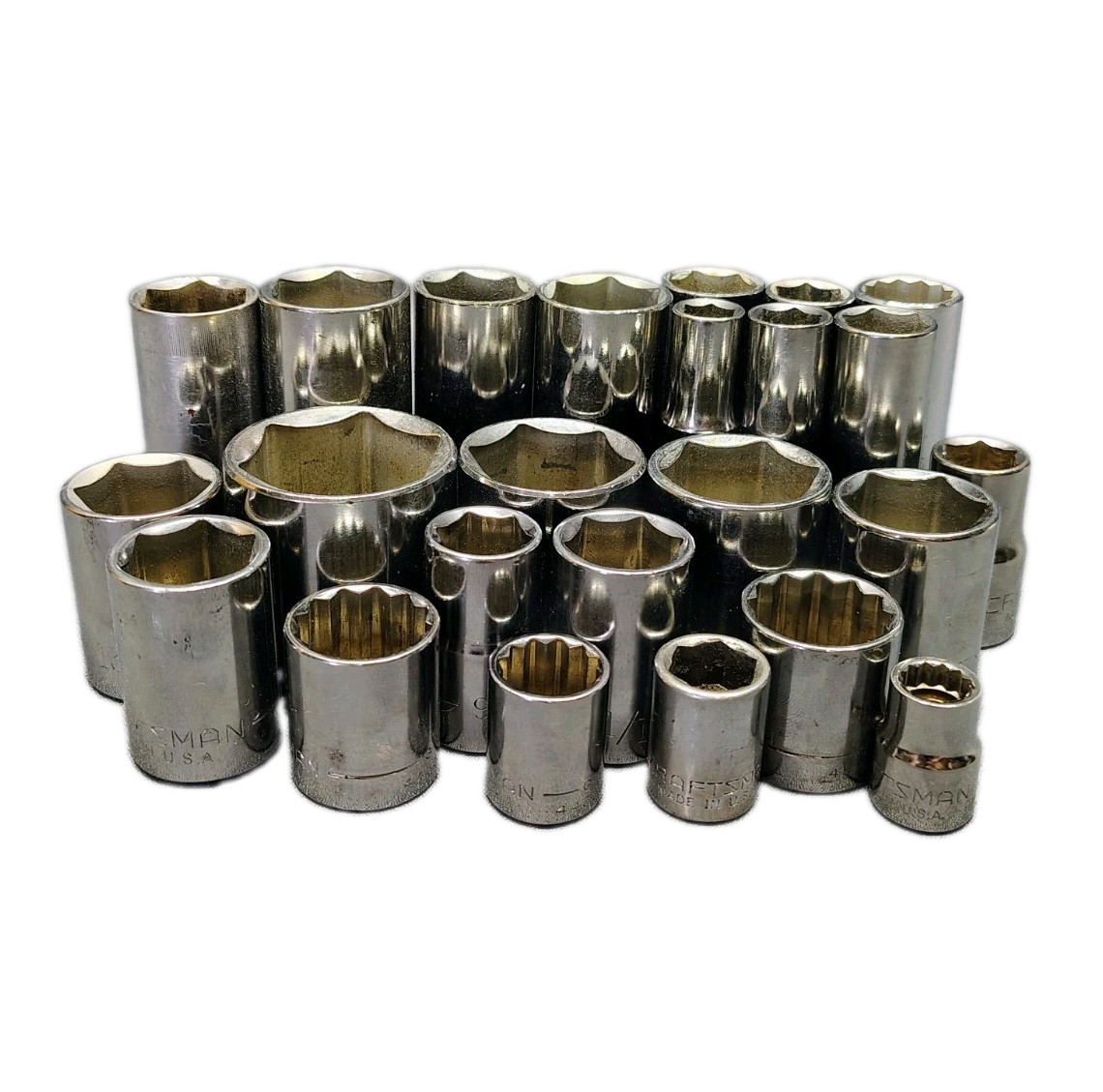 Lot of 24 Vintage Craftsman 6 & 12 Point Sockets – Multiple Sizes