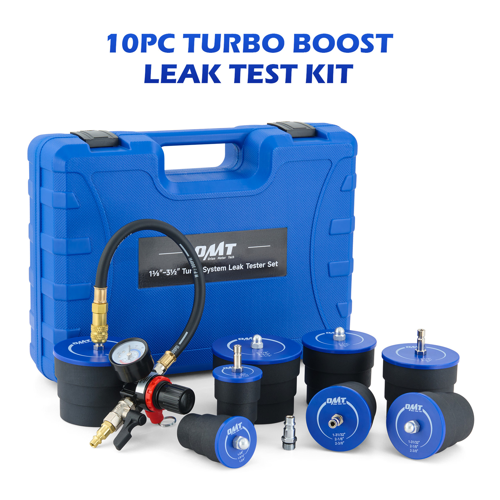 OMT Turbo Boost System Leakage Tester with 4 Pairs of Adapters 1-3/8 to 3-1/2