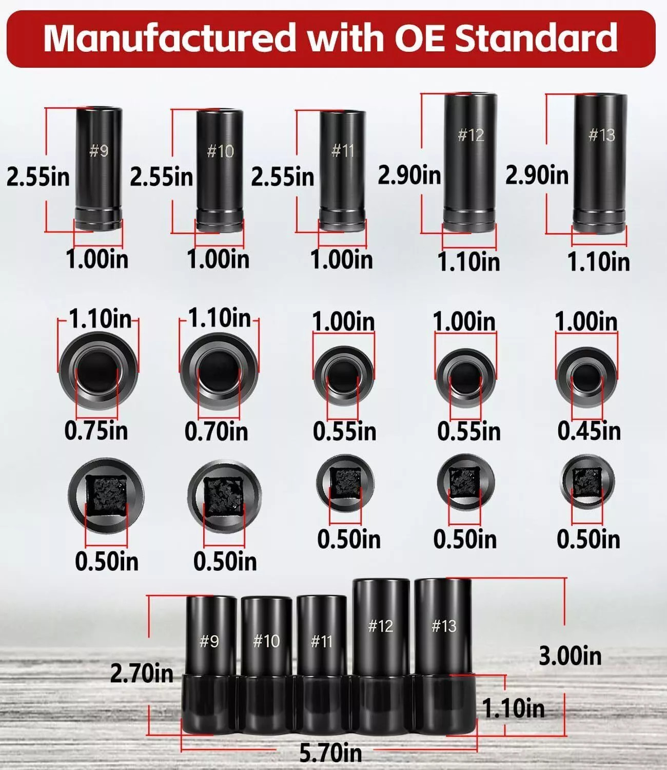 71670 Large Tap Socket Set for 5/8″, 11/16″, 3/4″,7/8″ & 1″ Taps 1/2″ Drive,5Pcs