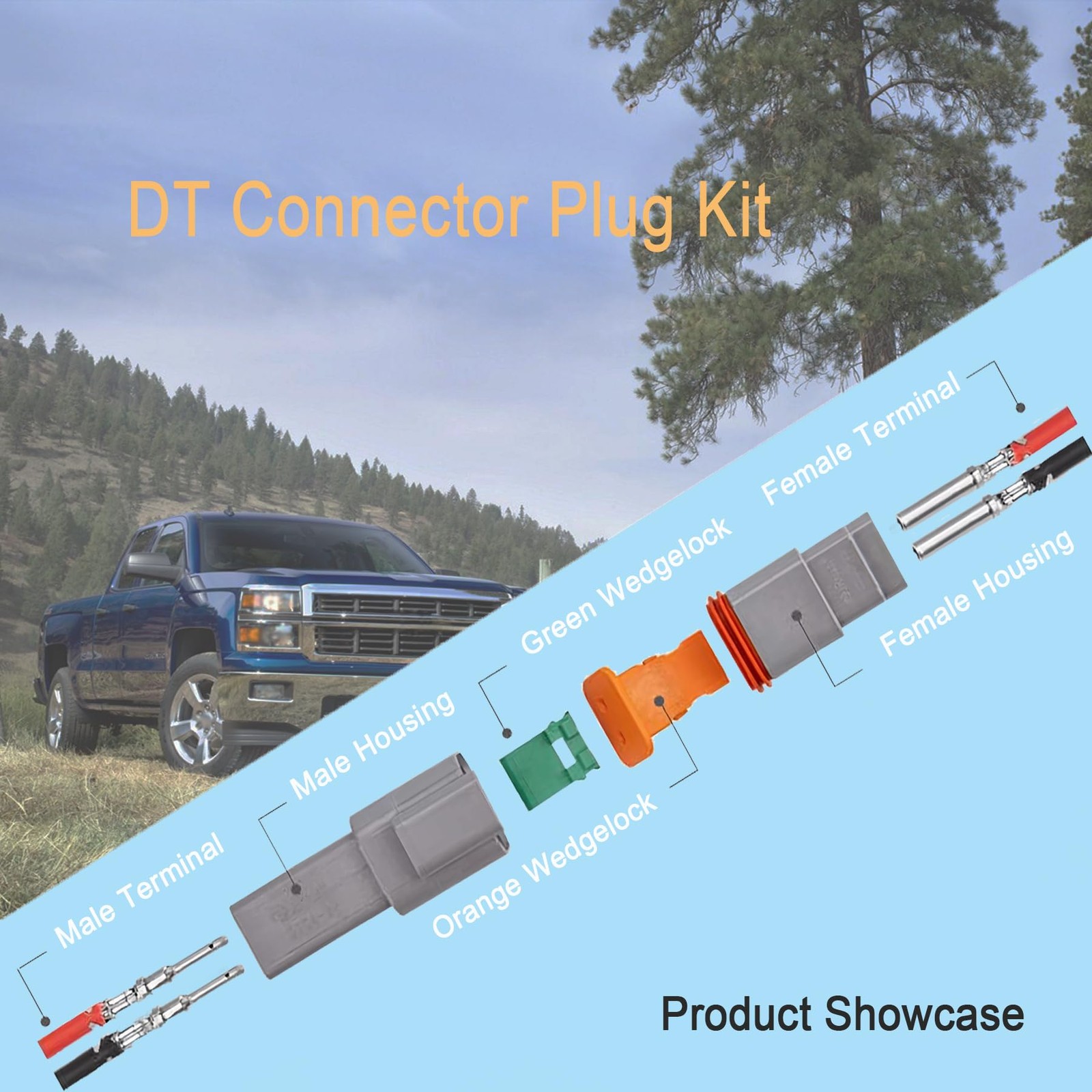 GUIRUIMOON Deutsch DT 2 Pin Connector Kit, Waterproof Male 2 gray