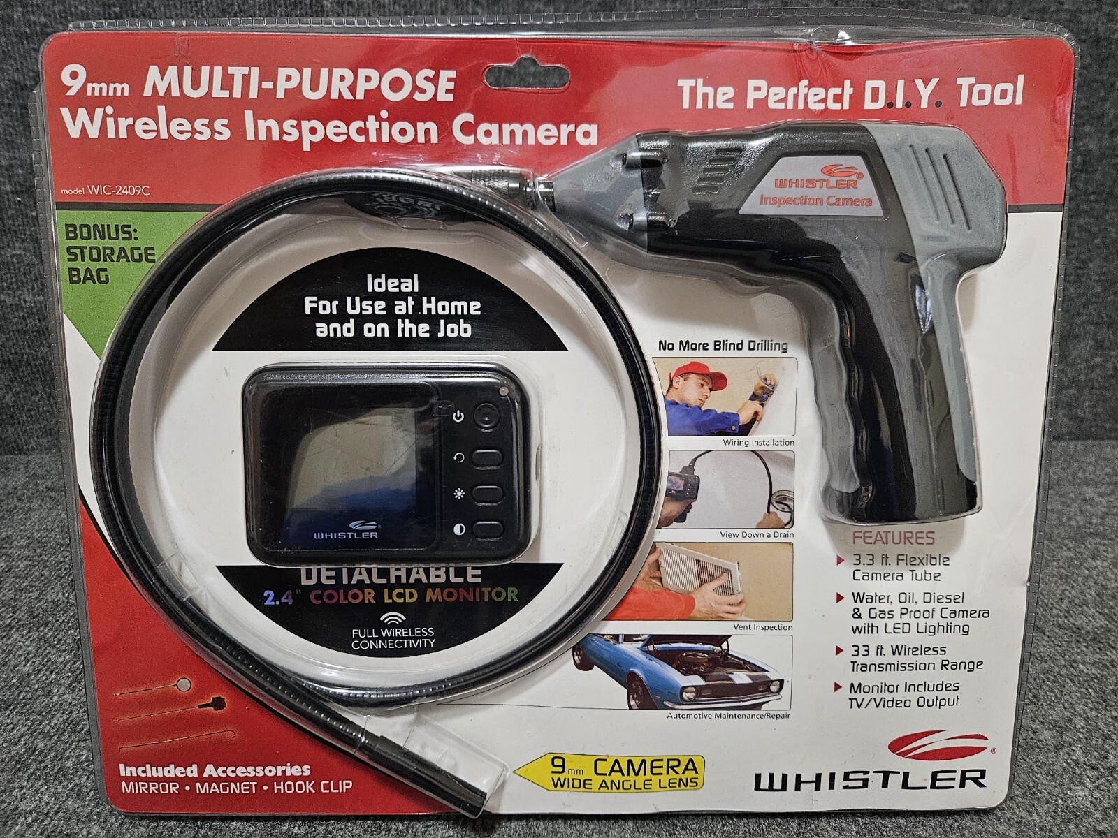 Whistler 9mm Multi-Purpose Wireless Inspection Camera with Monitor & Storage Bag