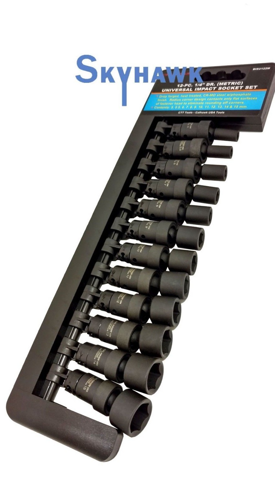 12-Pc. Metric 1/4″-Dr. Universal Swivel Impact Socket Set CrMo Steel Black PO4