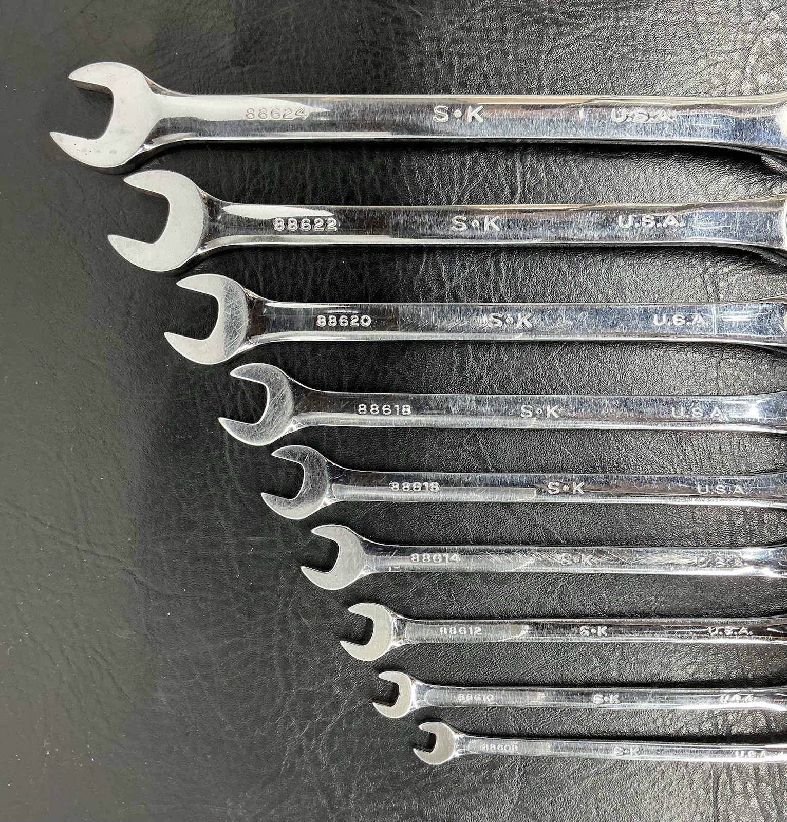 Vtg SK Superkrome SAE Long 6 point Combination 9 Pcs Wrench Set USA 1/4-3/4