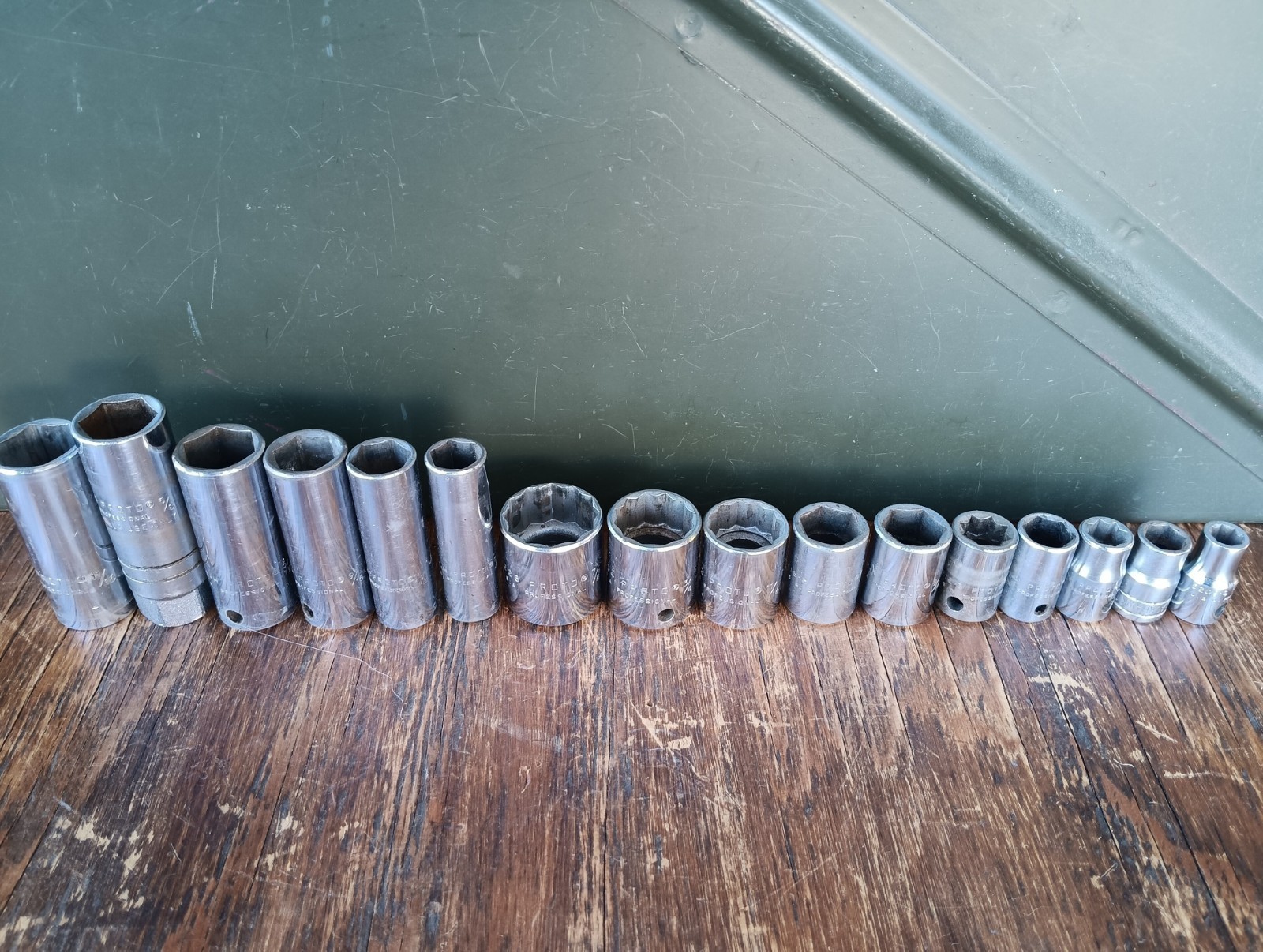 Proto Socket Set 3/8″ Drive ~ SAE Shallow & Deep 1/4″ thru 13/16″ ~ Lot 16 Tools