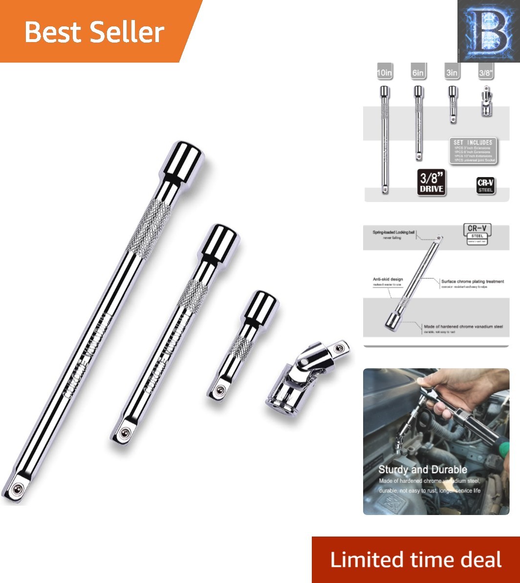 Durable 3/8 Inch Drive Extension Bar Set – 3, 6, 10 Inch with
