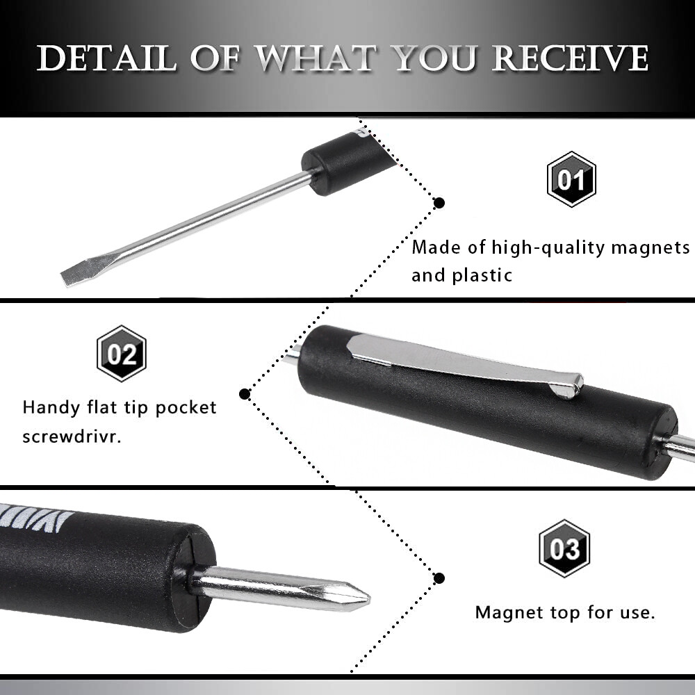 5PCS Mini Pocket Screwdriver Flat Head Tip with Phillips Top Pocket Clip Black