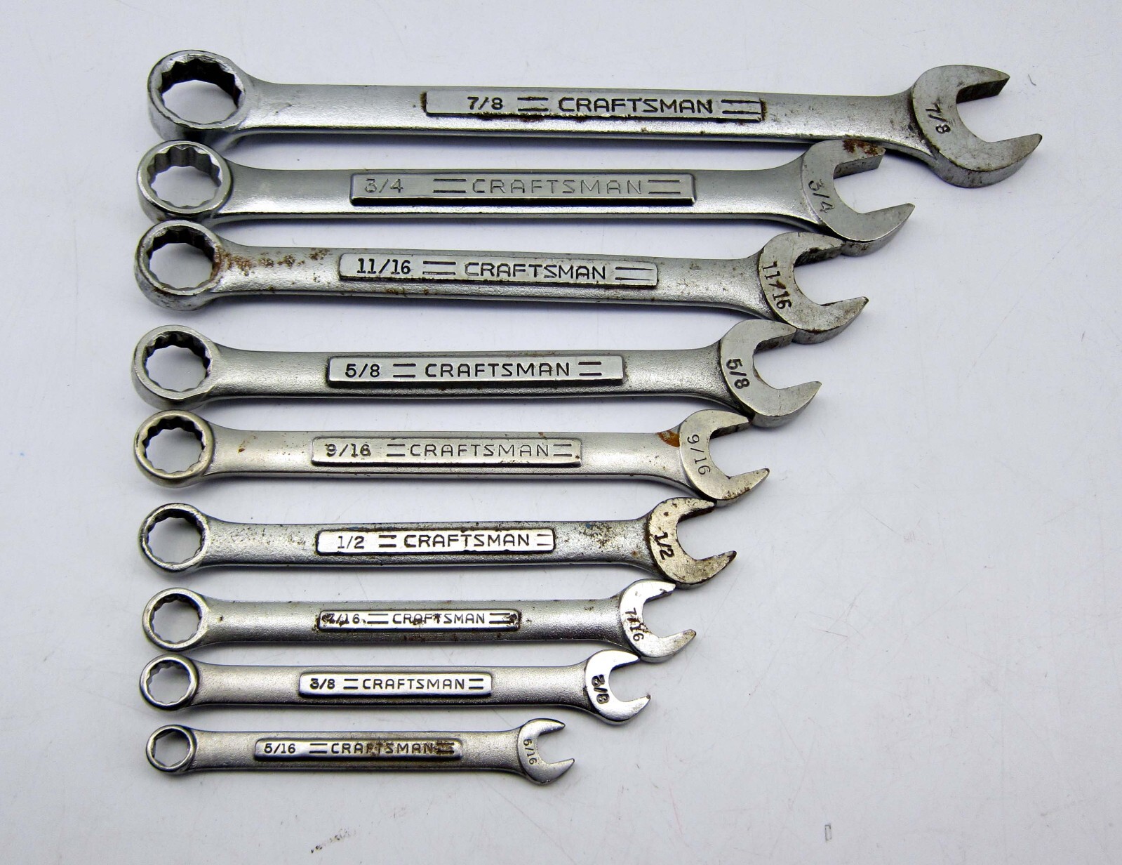 Vintage Craftsman 9 PC Combination Wrench Set SAE 5/16″ – 7/8″ Open Boxed USA