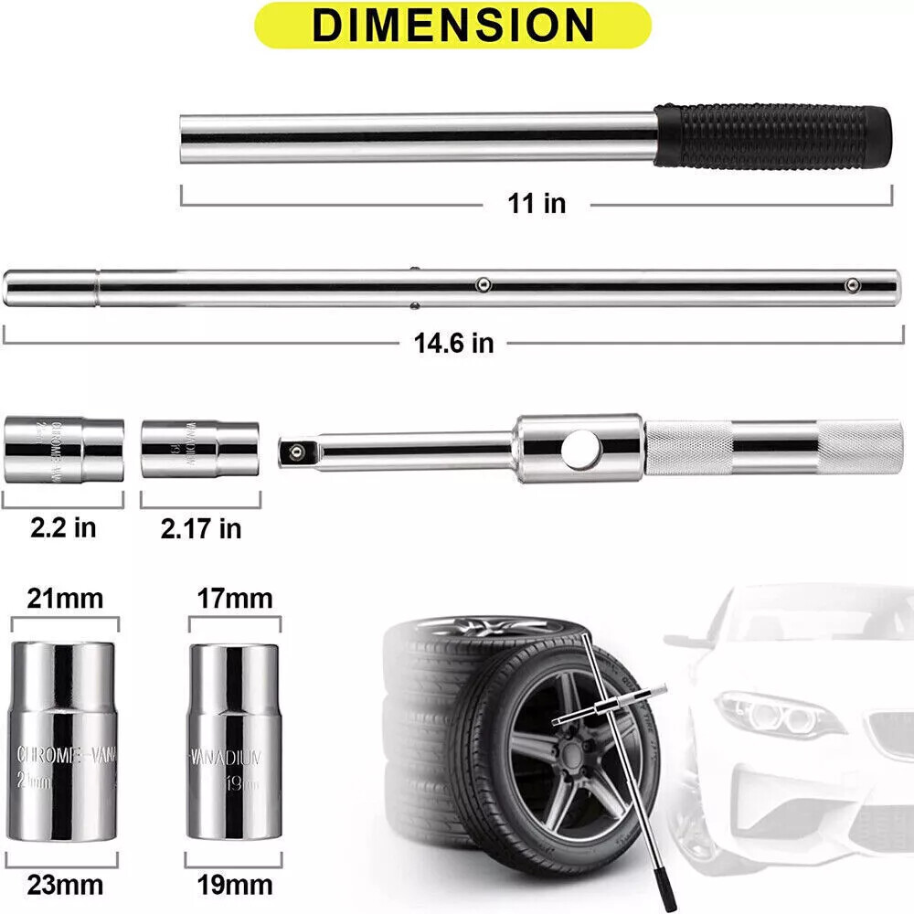 Universal 23″ Extended Lug Wrench 4 Way Tire Iron Nut Wrench Set With Socket
