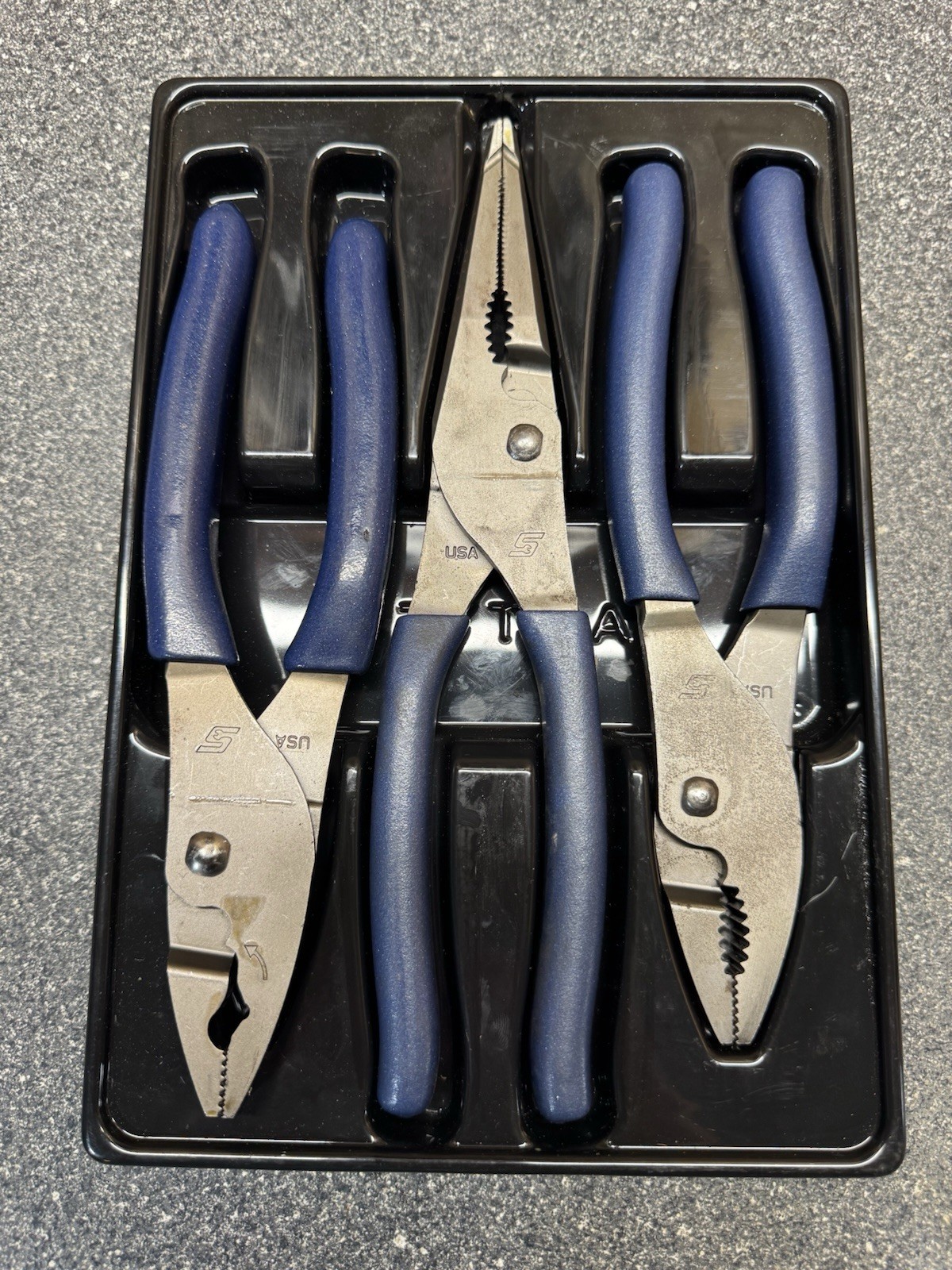 Snap-on PL347ACFMB POWER BLUE 3pc Soft Grip Slip Joint Pliers Set USA