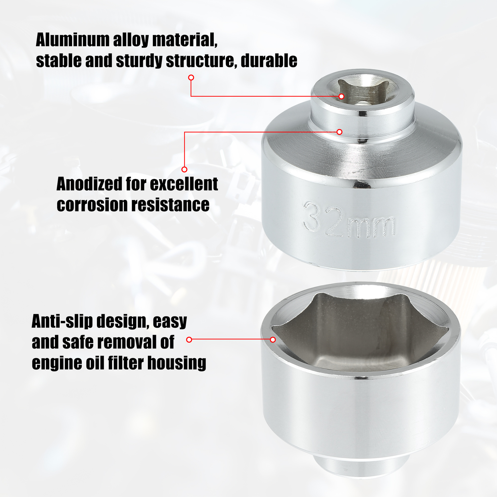Pack of 1 For GM for Chevrolet 32mm Low Profile Oil Filter Wrench Cap Socket