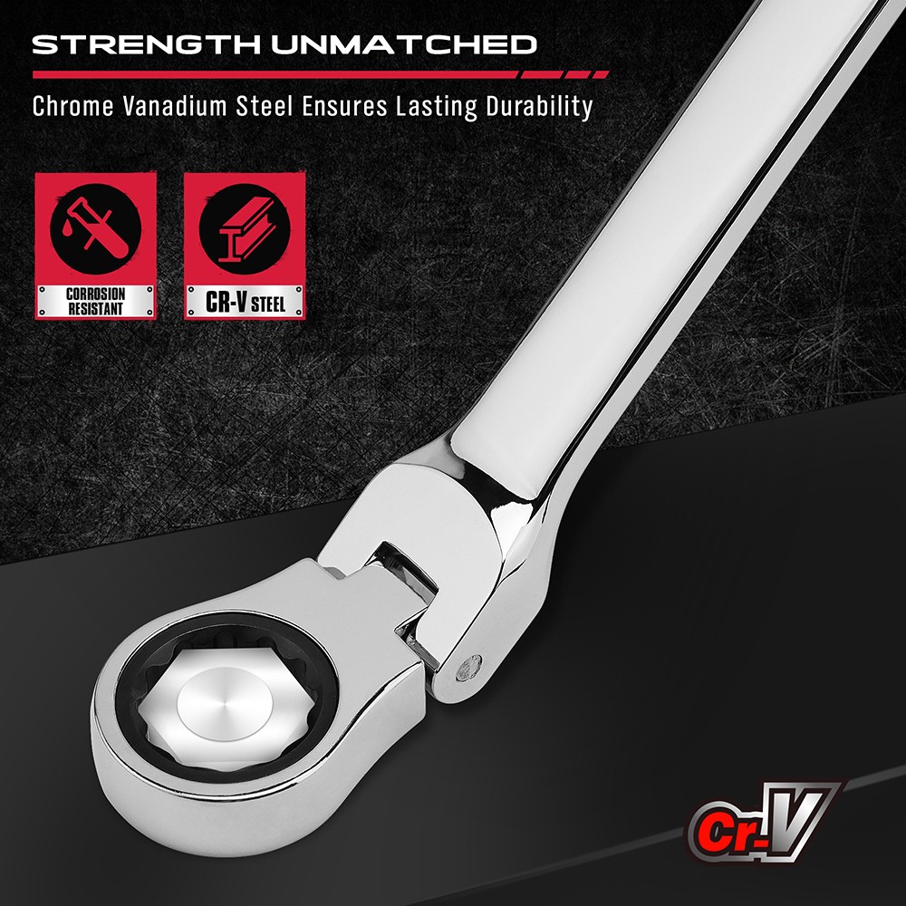 6PC Flex-Head Double Box End Ratcheting Wrenches Extra Long Metric Universal NEW