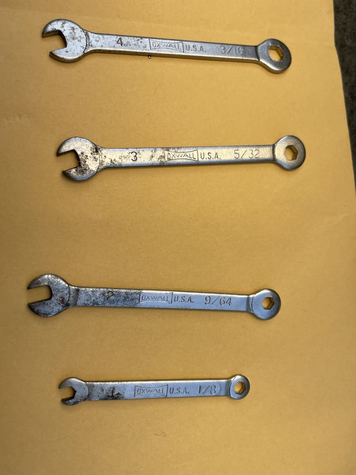 Vintage Oxwall #3973 16 Pc. Box & Open Wrench Set SAE E-Z HANG-UP KIT