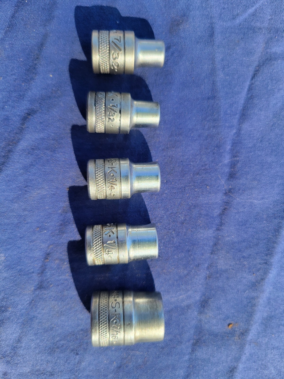 LOT OF 5 S&K 1/4DRIVE SHALLOW SOCKETS Knurled 6pt./8pt./&12pt