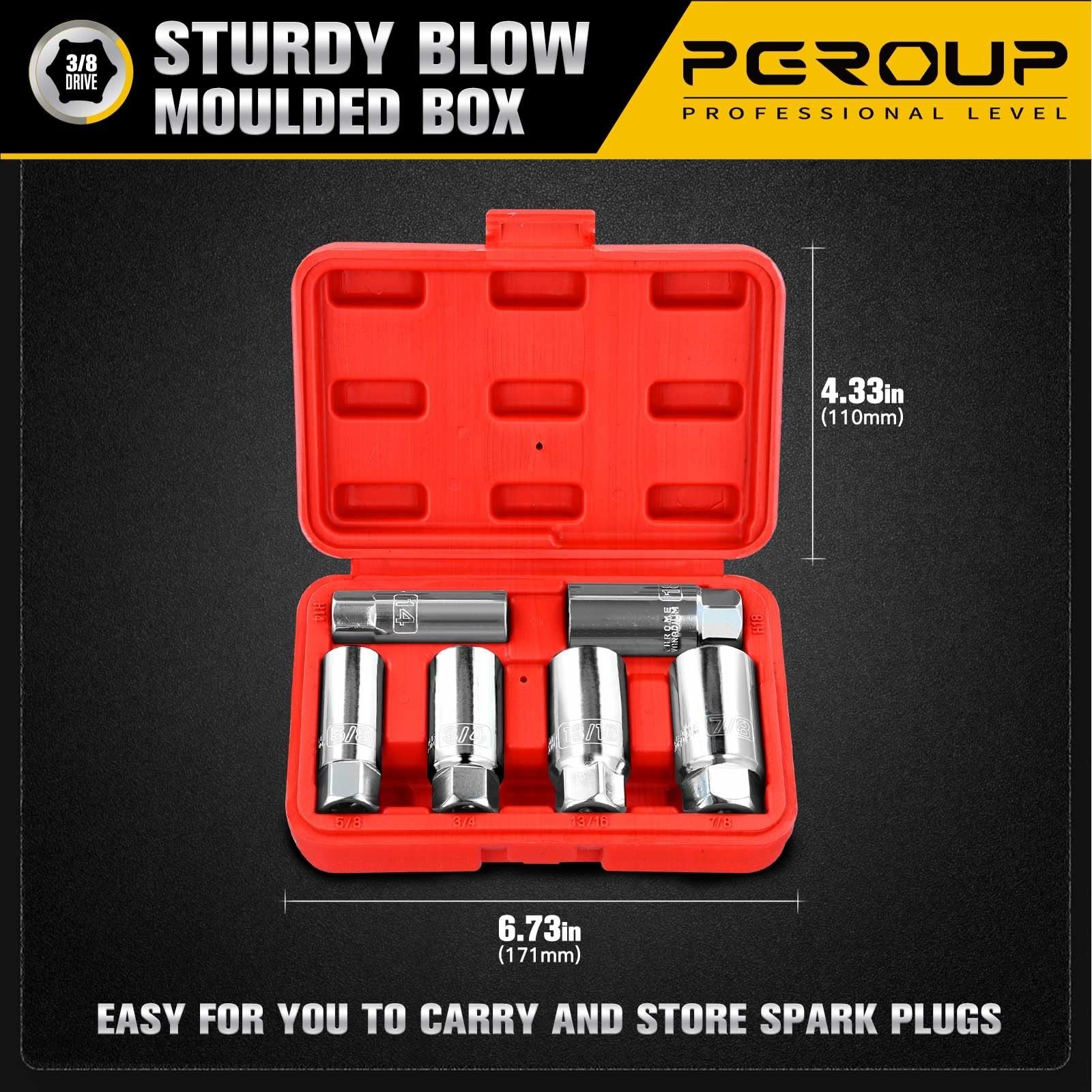 6PCS Spark Plug Socket Set 3/8″ Drive, 6-Point, SAE & Metric Sizes, CR-V Steel
