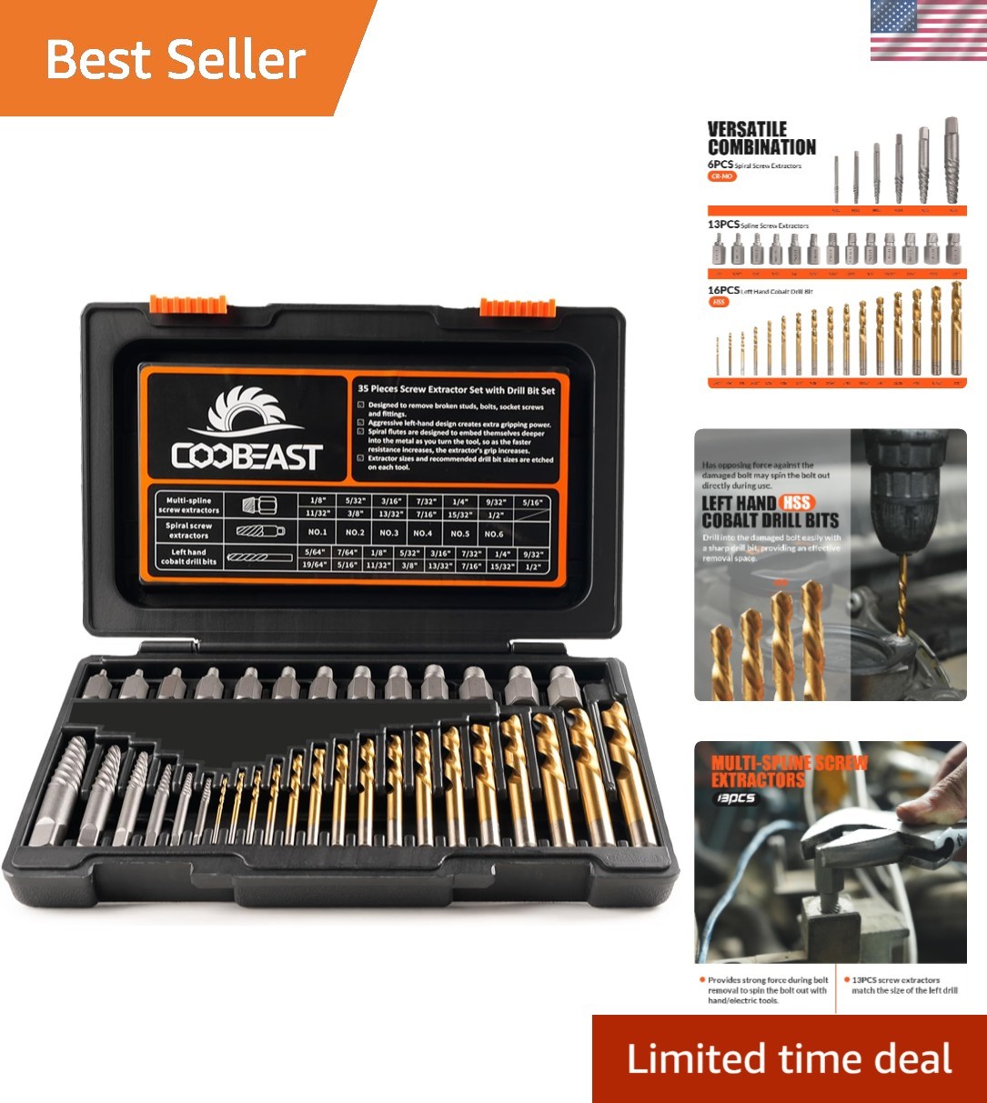 Professional 35 Pcs Left-Hand Drill Bit & Screw Extractor Kit – Easy Out Tool