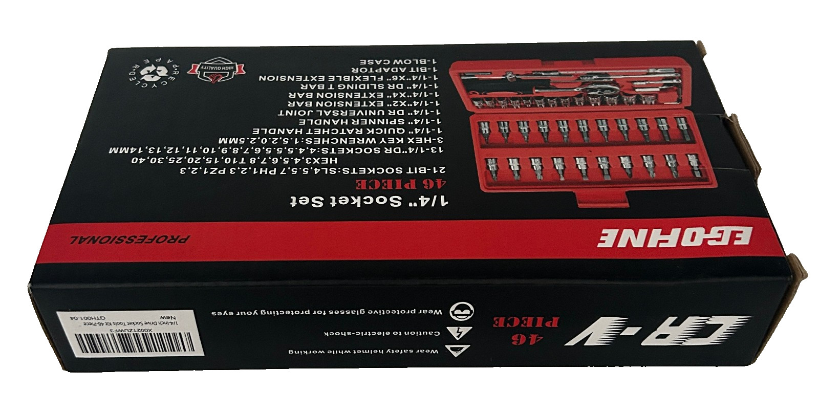 Egofine 46 Piece Socket Set, Hardly Used, In Red Plastic Carrying Case, Preowned