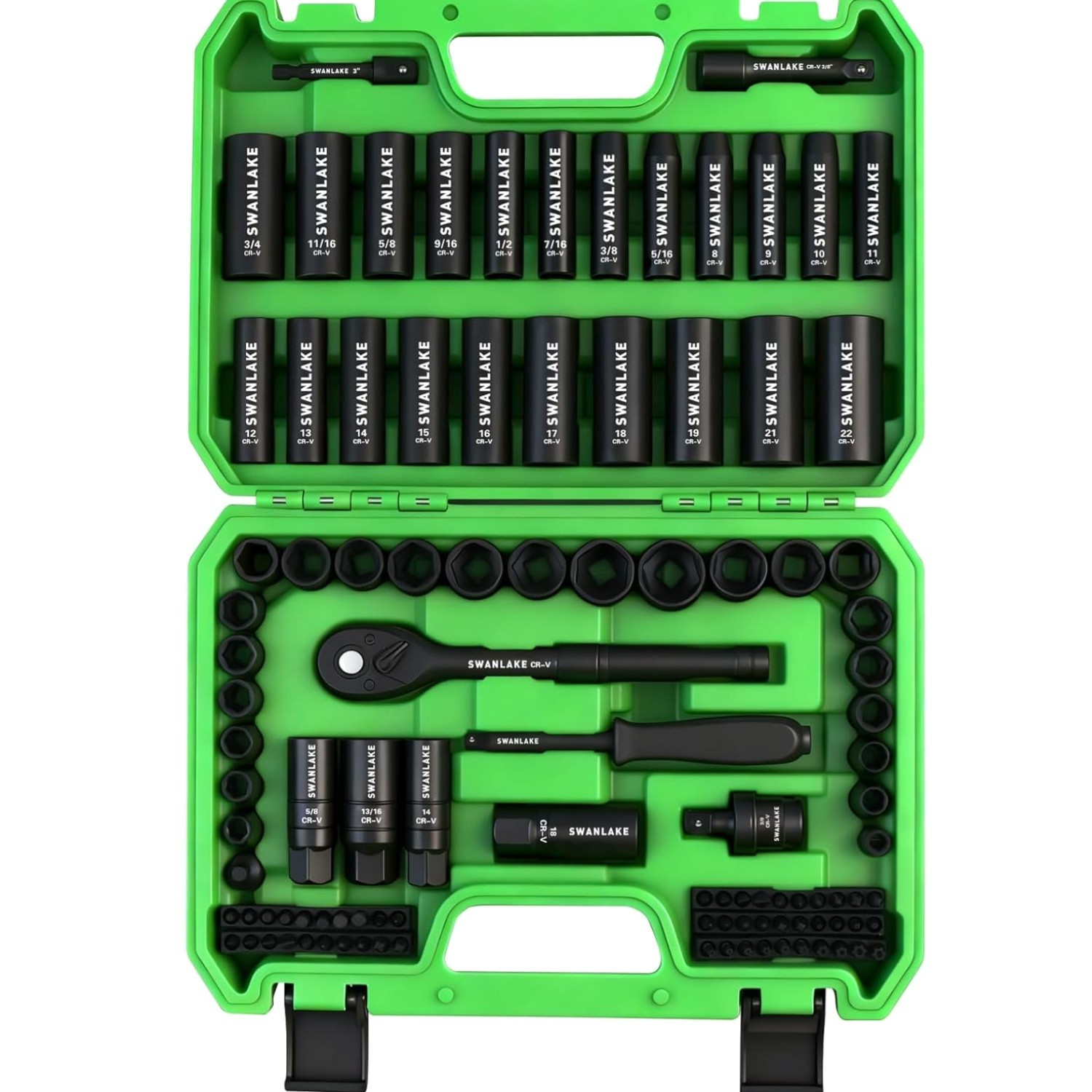 105-Piece 3/8″ Drive Impact Socket Set, SAE 5/16 to 3/4 inch and Metric 8-22m…