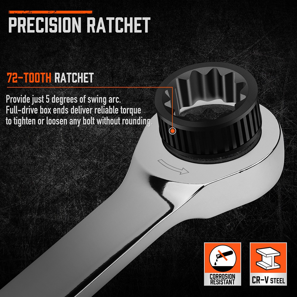 9-Piece Extra Long Ratcheting Wrench Set Double Box End with Bag Metric 8-22mm