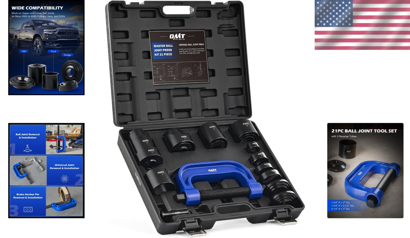 21pc Ball Joint Press Tool – Robust Steel, U Joint & Brake Anchor Pin