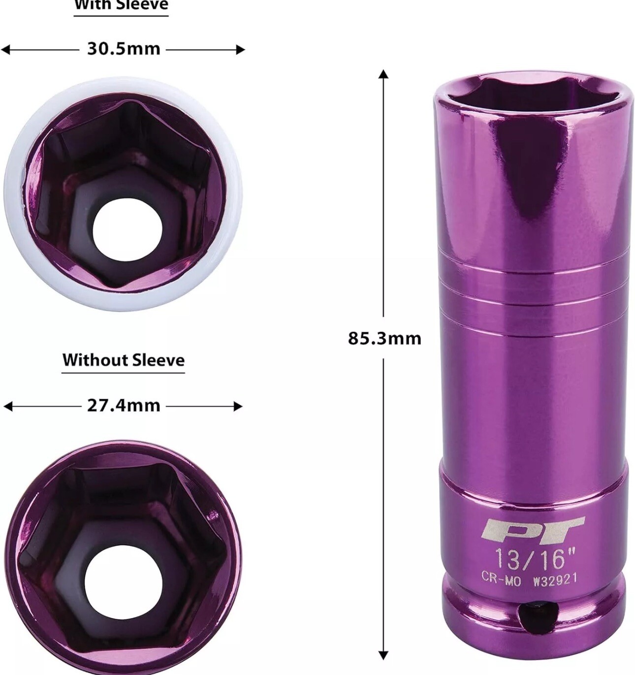 Performance Tool W32921 1/2 Inch Drive 13/16 Inch Thin Wall Color Lug Nut Socket