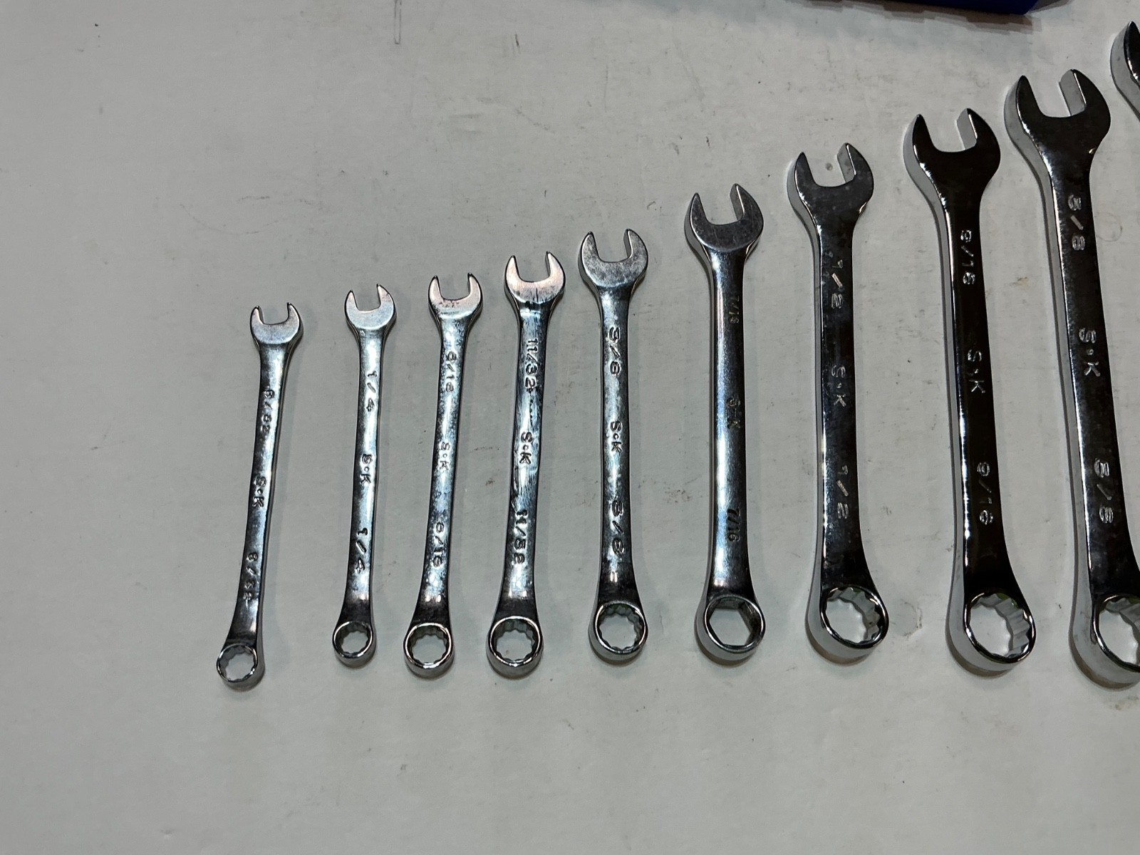 S-K tools 15 pc SuperKrome SAE combination wrench set 1/4” to 1” USA made