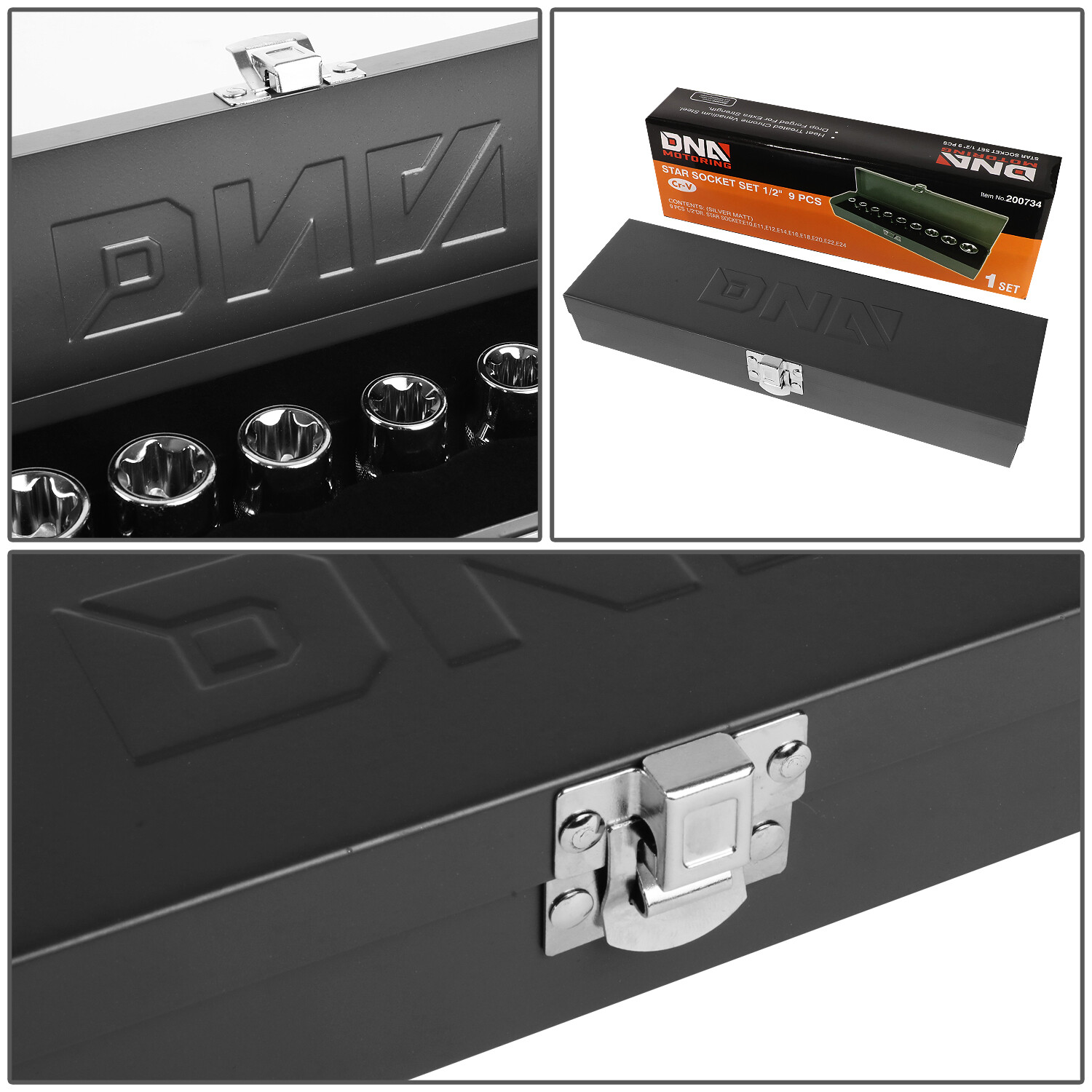 9Pcs 38mm External Torx Socket Hand Tool Kit E10-E24 1/2″ Drive w/Carrying Case