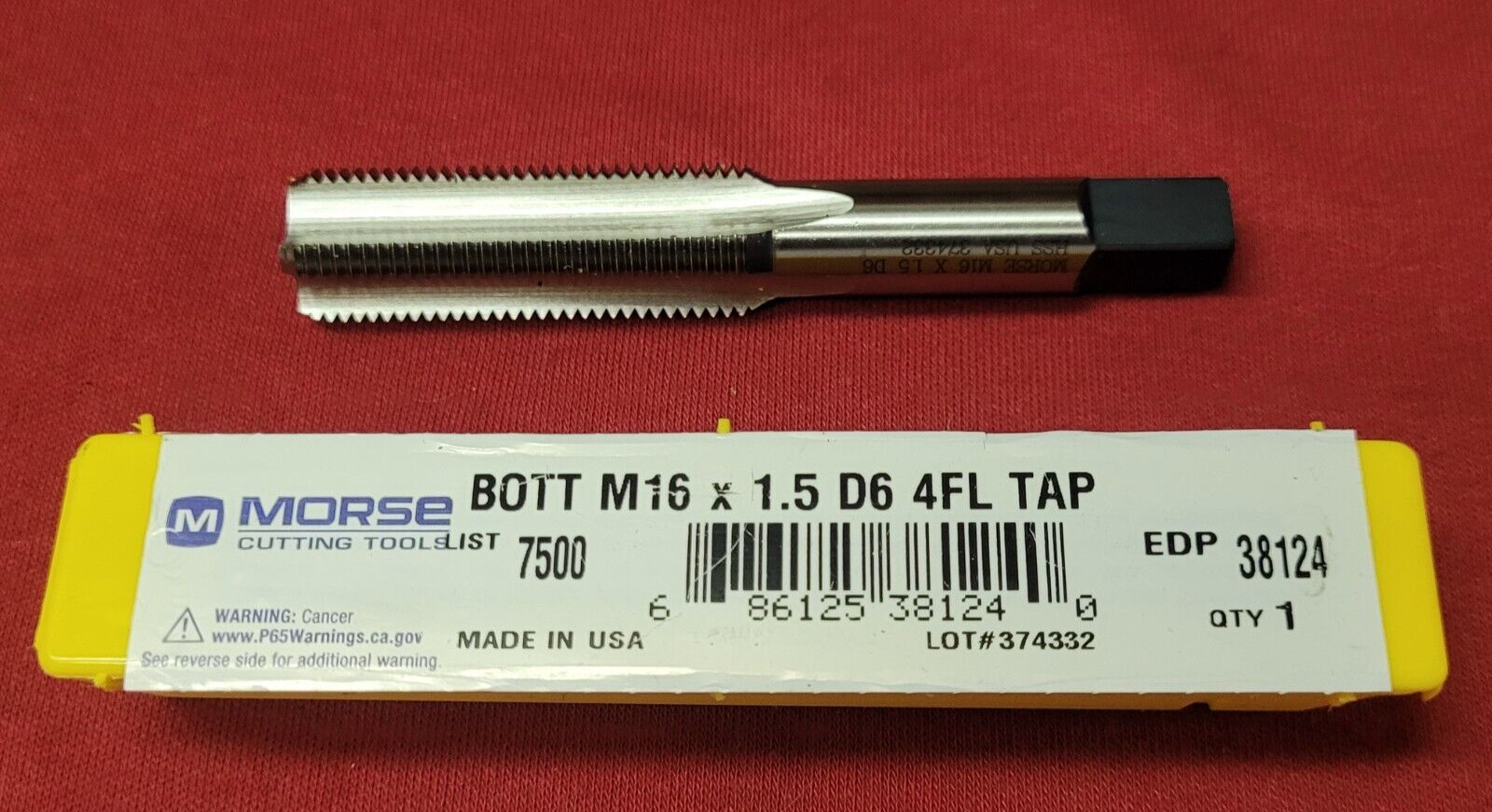 M16 X 1.5 10MM Bottom Tap Morse MT3838124 HSS Hand Tap USA D5 Metric 16MM 1.5