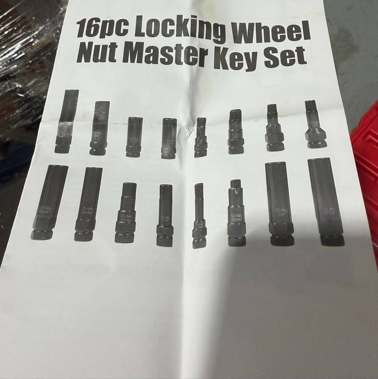 16pc Locking Lug Nut Socket Master Key Set Wheel Hex Star Spline Fluted