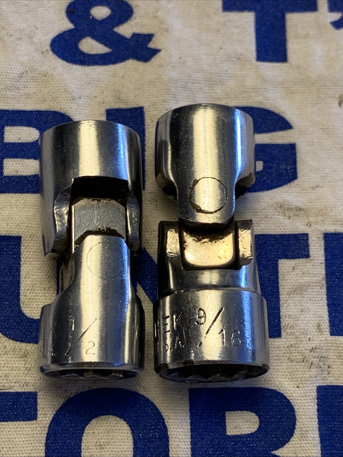 Vintage Vlchek USA 3/8″ Drive 12pt 1/2″ & 9/16″ Swivel Sockets 2616 & 2618