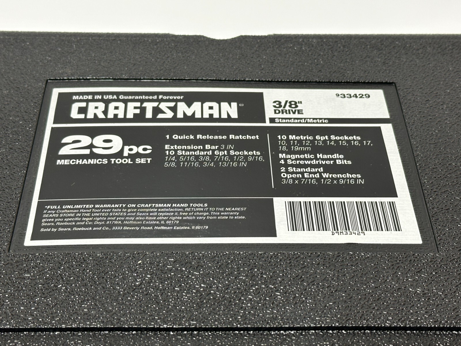 Craftsman SEARS USA 33429 G SERIES 29pc 3/8” Drive SAE Metric Socket Ratchet Set