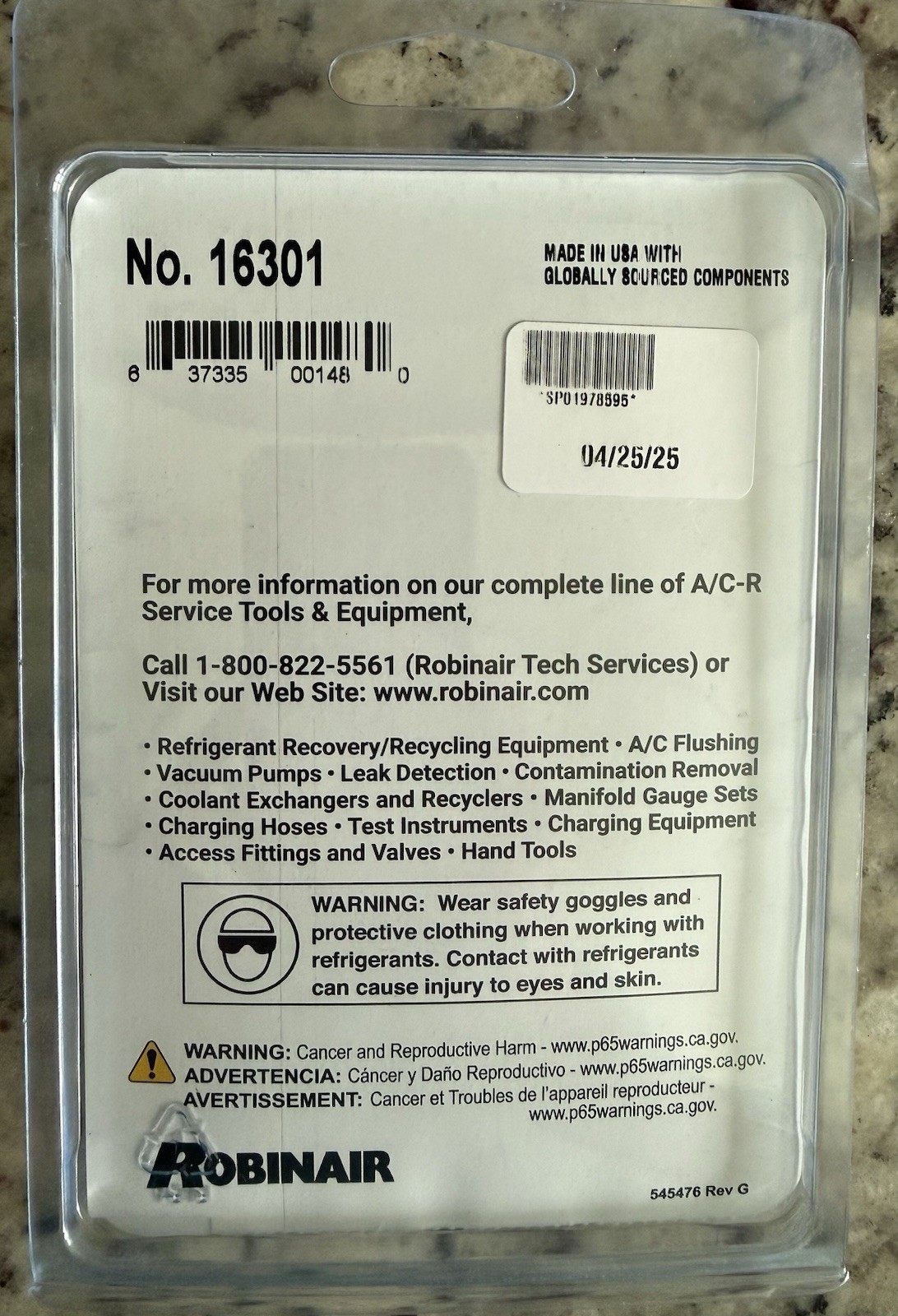 Robinair 16301 Replacement Purge Adapter NEW in PACKAGE