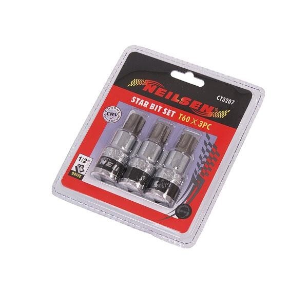 3pc T60 TORX BIT SET 1/2″ Drive TRX Male 1/2″ Socket 3207