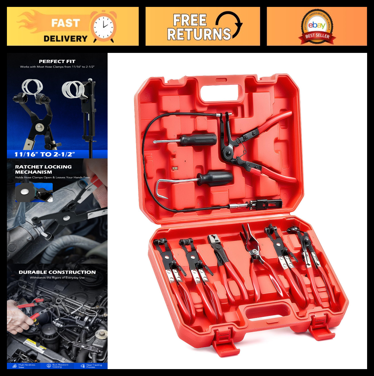 Long Reach Hose Clamp Pliers, Wire Spring Remover for Automotive Coolant & Radia