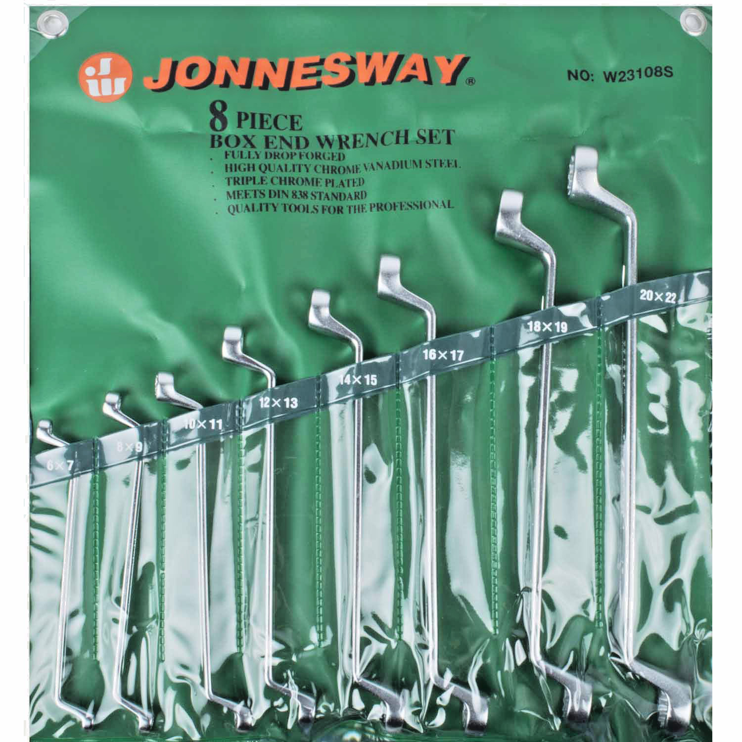 Jonnesway W23108S 8 Pcs 75º Offset Ring Wrench Set Metric 6-22 mm